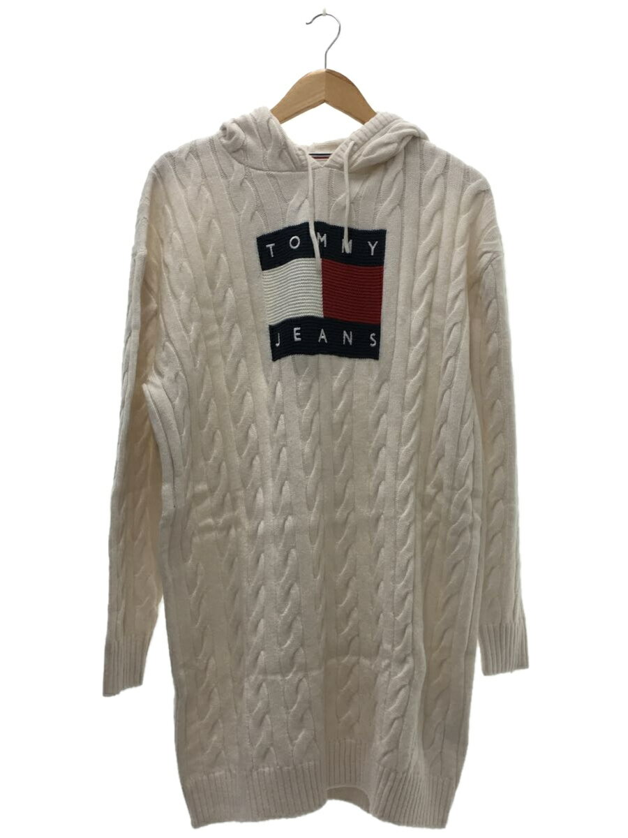 【中古】TOMMY JEANS◆長袖ワンピース/ケーブルフラッグパーカードレス/S/ポリエステル/WHT/無地【レディースウェア】