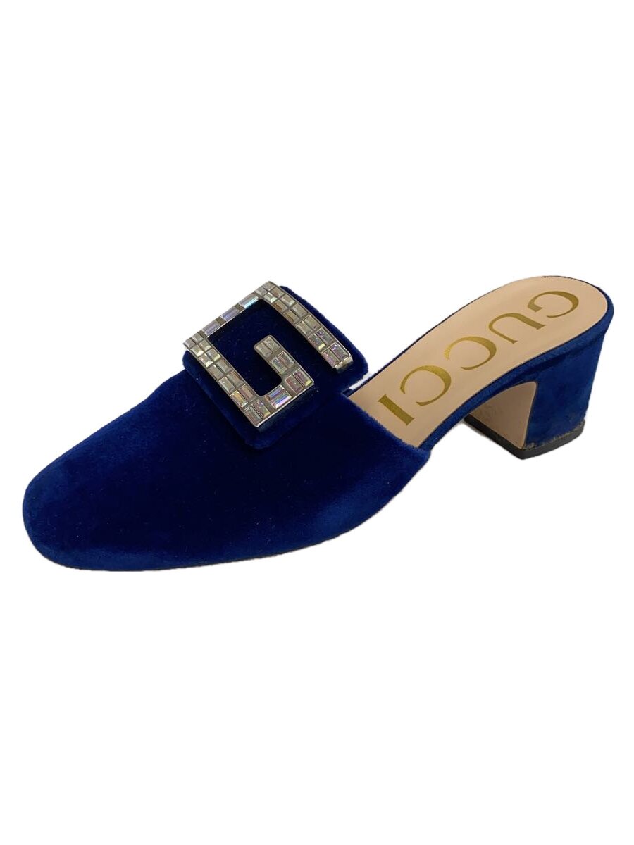 【中古】GUCCI◆サンダル/38/BLU/ベロア/551438/ミュール/クリスタルビジューG【シューズ】