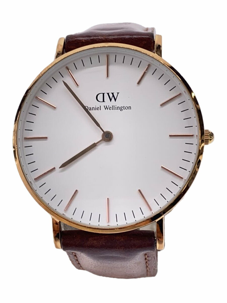 【中古】Daniel Wellington◆クォーツ腕時計/アナログ/レザー/WHT/BRW/SS【服飾雑貨他】