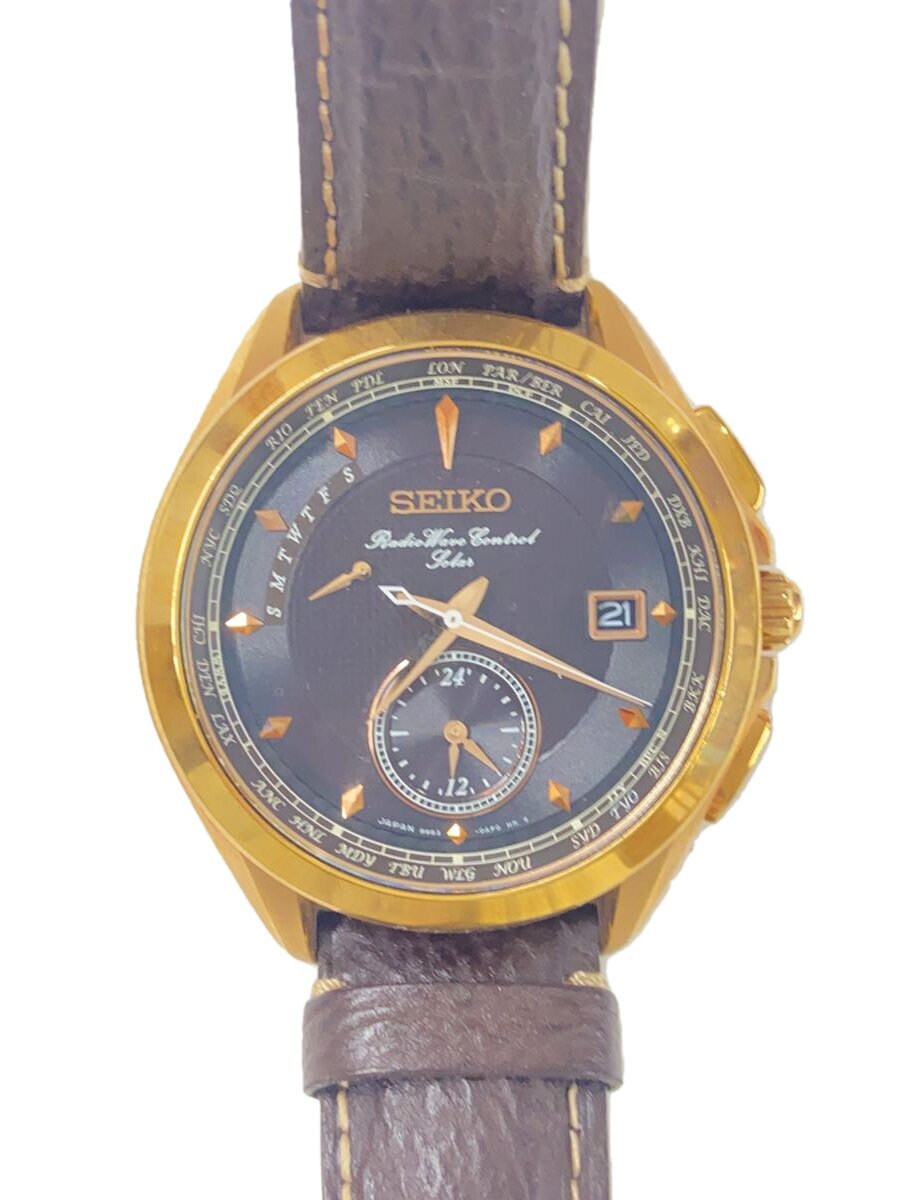 【中古】SEIKO◆ソーラー腕時計/アナログ/レザー/BLK/BRW/8B63-0AE0【服飾雑貨他】