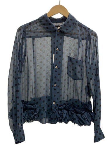 【中古】COMME des GARCONS◆2012年/フリル装飾 丸襟 シアーシャツブラウス/M/ポリエステル/NVY/ドット/GK-B040【レディースウェア】 【中古】COMME des GARCONS◆2012年/フリル装飾 丸襟 シアーシャツブラウス/M/ポリエステル/NVY/ドット/GK-B040【レディースウェア】