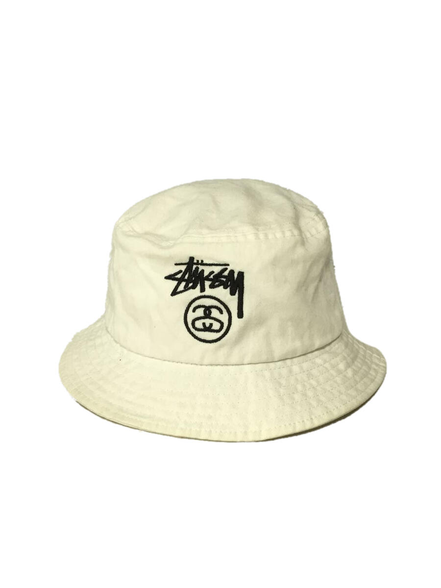 【中古】STUSSY◆バケットハット/S/コットン/WHT/無地/レディース【服飾雑貨他】