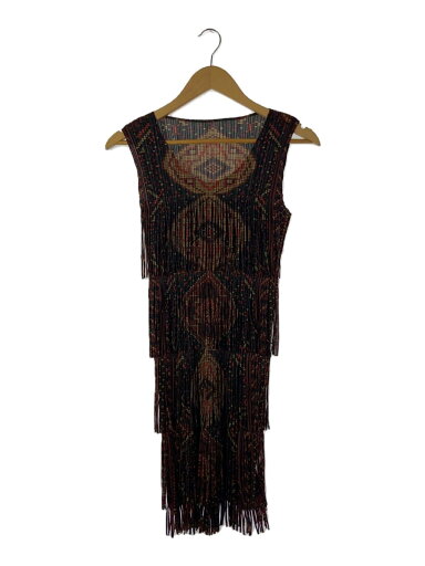 【中古】PLEATS PLEASE ISSEY MIYAKE◆フリンジ/エスニッtク柄/ノースリーブワンピース/3/ポリエステル/BLK/総柄/PP63-JK716【レディースウェア】 【中古】PLEATS PLEASE ISSEY MIYAKE◆フリンジ/エスニッtク柄/ノースリーブワンピース/3/ポリエステル/BLK/総柄/PP63-JK716【レディースウェア】