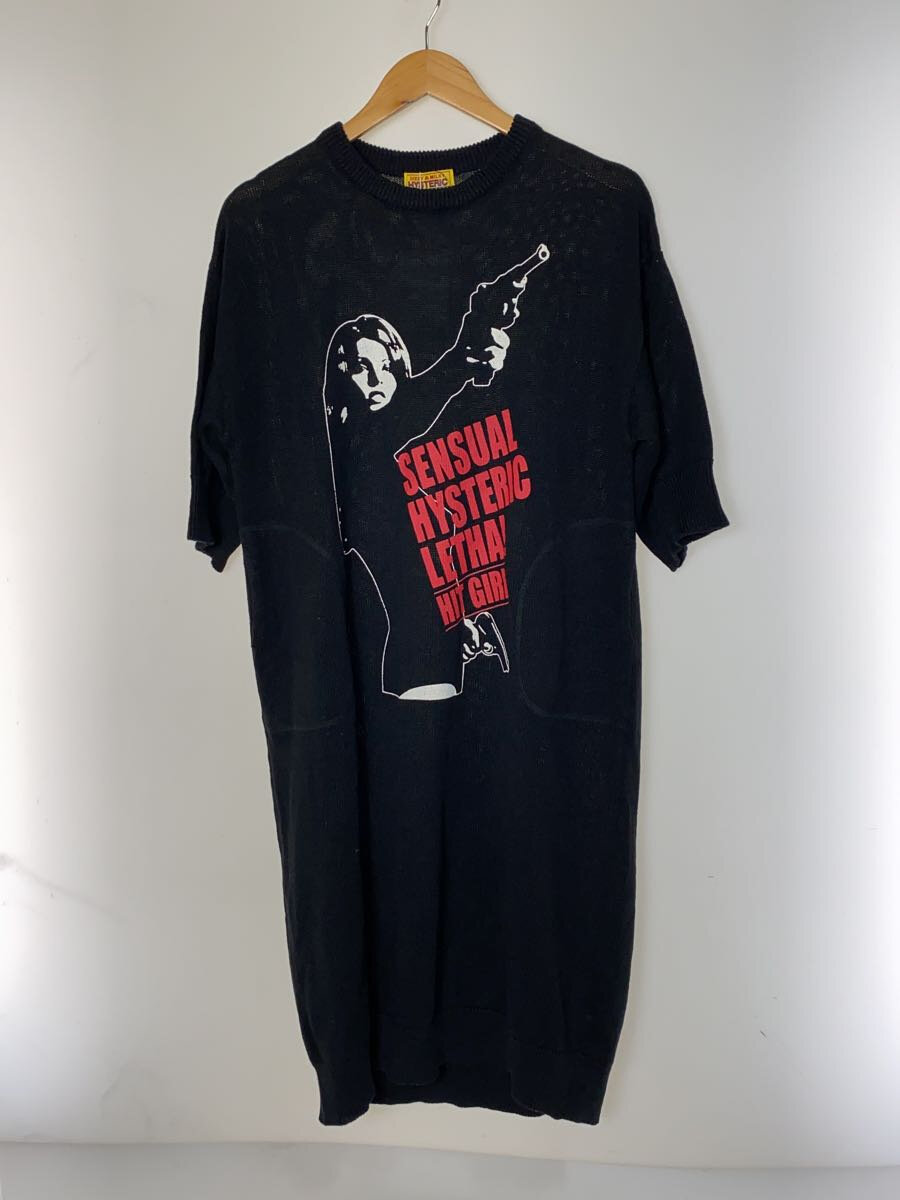 【中古】HYSTERIC GLAMOUR◆半袖ワンピース/FREE/リネン/BLK/プリント/01223NO01/23SS/SENSUAL【レディースウェア】