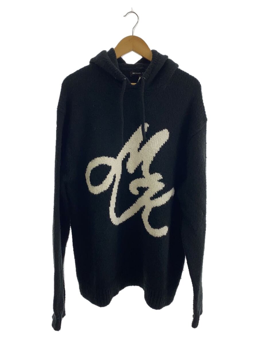 【中古】MICHAEL KORS◆毛羽立ち/Logo Intarsia Knit Hoodie/パーカー/XL/アクリル/BLK/CF2604P【メンズウェア】