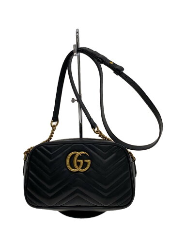 【中古】GUCCI◆チェーンショルダーバッグ_GGマーモント_キルティング/レザー/ブラック【バッグ】 【中古】GUCCI◆チェーンショルダーバッグ_GGマーモント_キルティング/レザー/ブラック【バッグ】