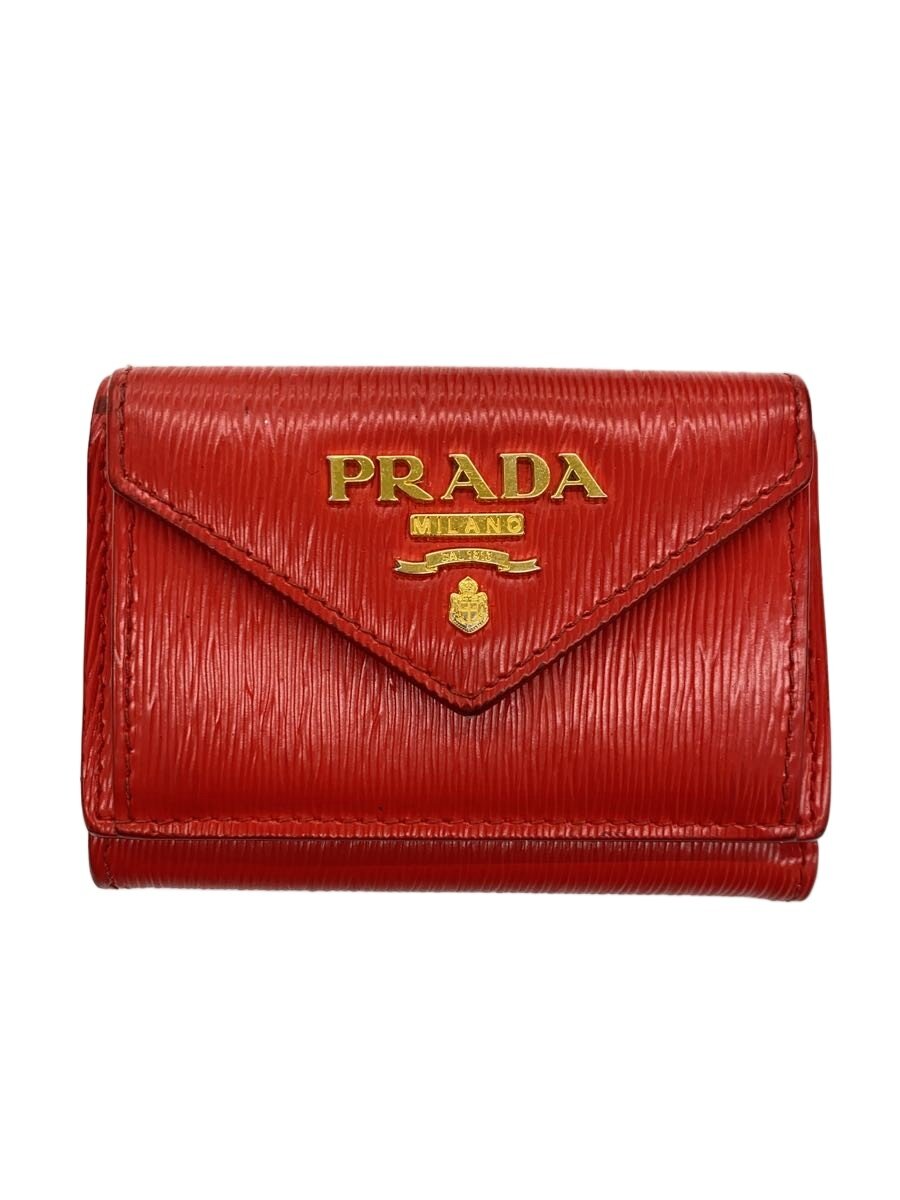 【中古】PRADA◆3ツ折サイフ/牛革/RED/