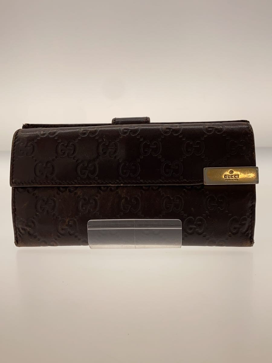 【中古】GUCCI◆長サイフ_グッチシマ/レザー/BRW/総柄/レディース