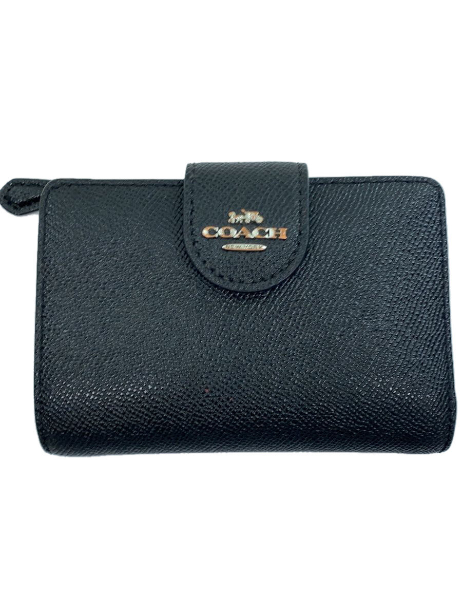 【中古】COACH◆2つ折り財布/レザー/BLK/レディース【服飾雑貨他】