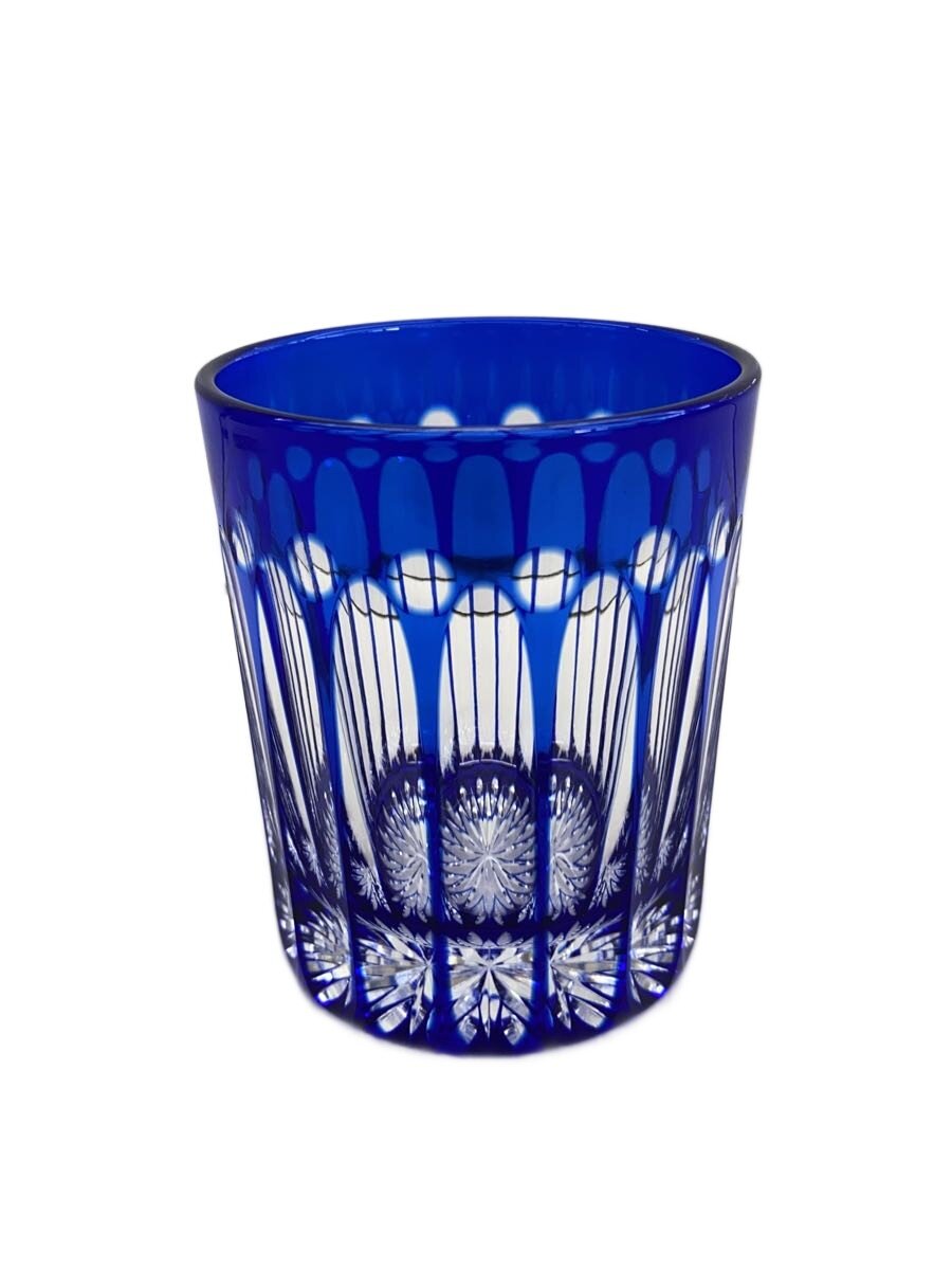 【中古】天満切子◆グラス/BLU/ロックグラス24％/王冠 青【キッチン用品】