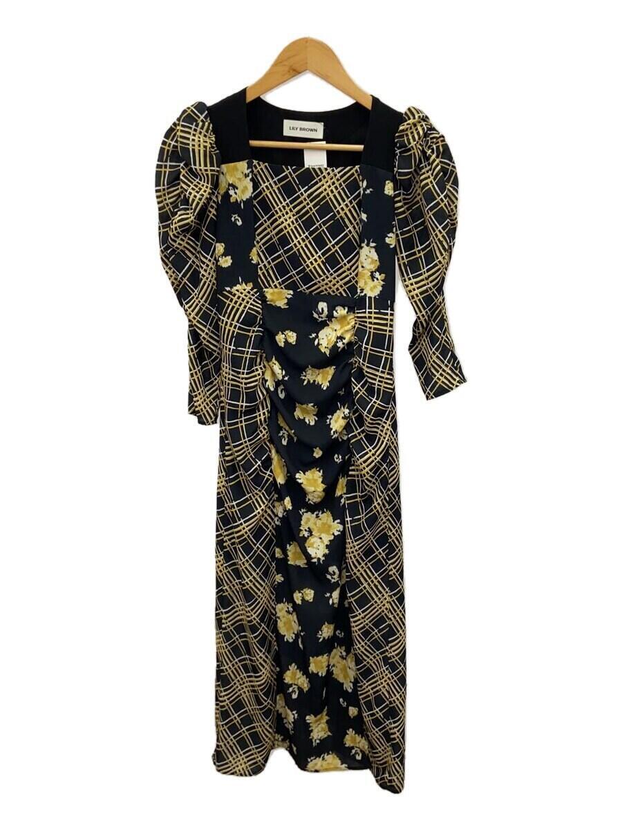 Rakuten - 【中古】Lily Brown◆7分袖ワンピース/O/ポリエステル/BLK/総柄/LWFO241019/スイッチングパターンワンピース【レディースウェア】