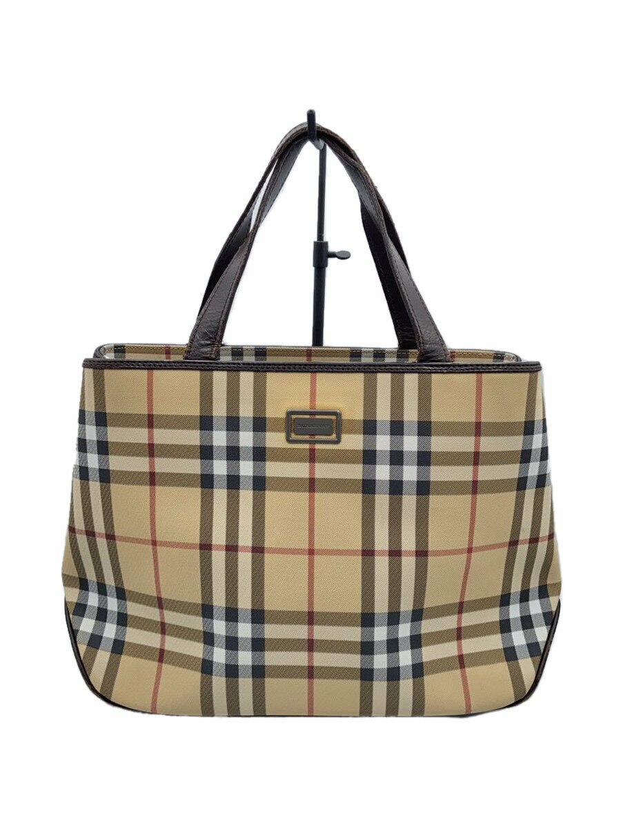 【中古】BURBERRY◆ハンドバッグ/PVC/BEG/チェック【バッグ】