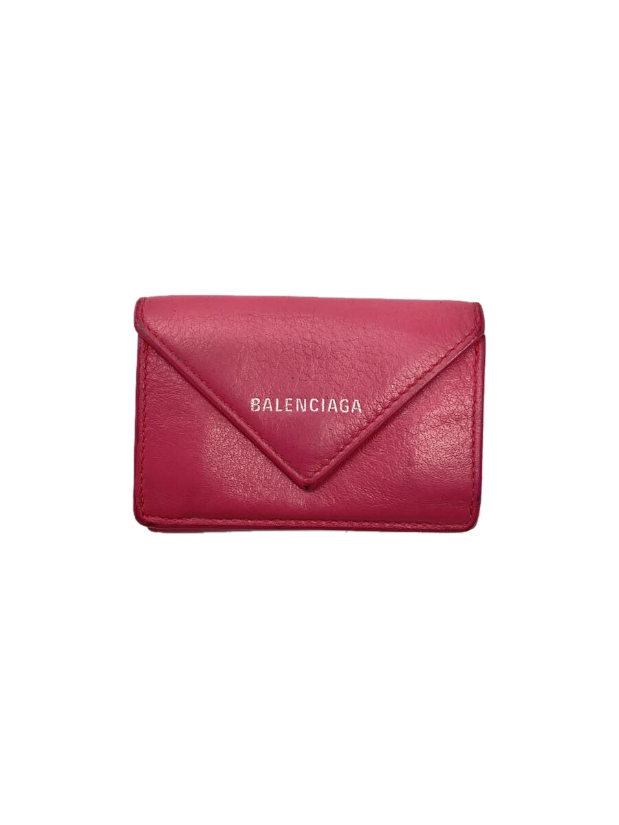 【中古】BALENCIAGA◆3つ折り財布/レザー/PNK/レディース【服飾雑貨他】