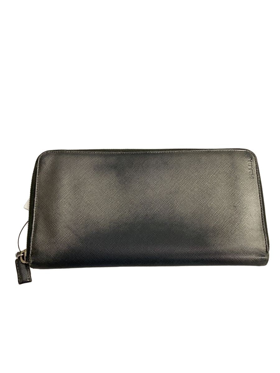 【中古】PRADA◆長財布/レザー/GRY/無地/メンズ/オーガナイザー/トラベルケース/ラウンドファスナー【服飾雑貨他】