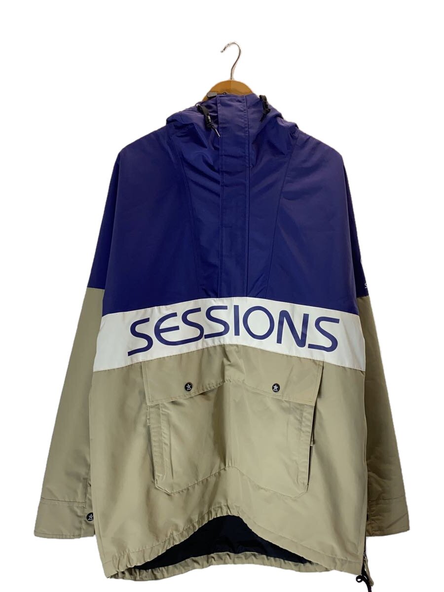 【中古】sessions◆スノーボードウェア/アノラック/プルオーバー/ハーフジップ/スノーウェア/L/ネイビー×ベージュ【スポーツ】