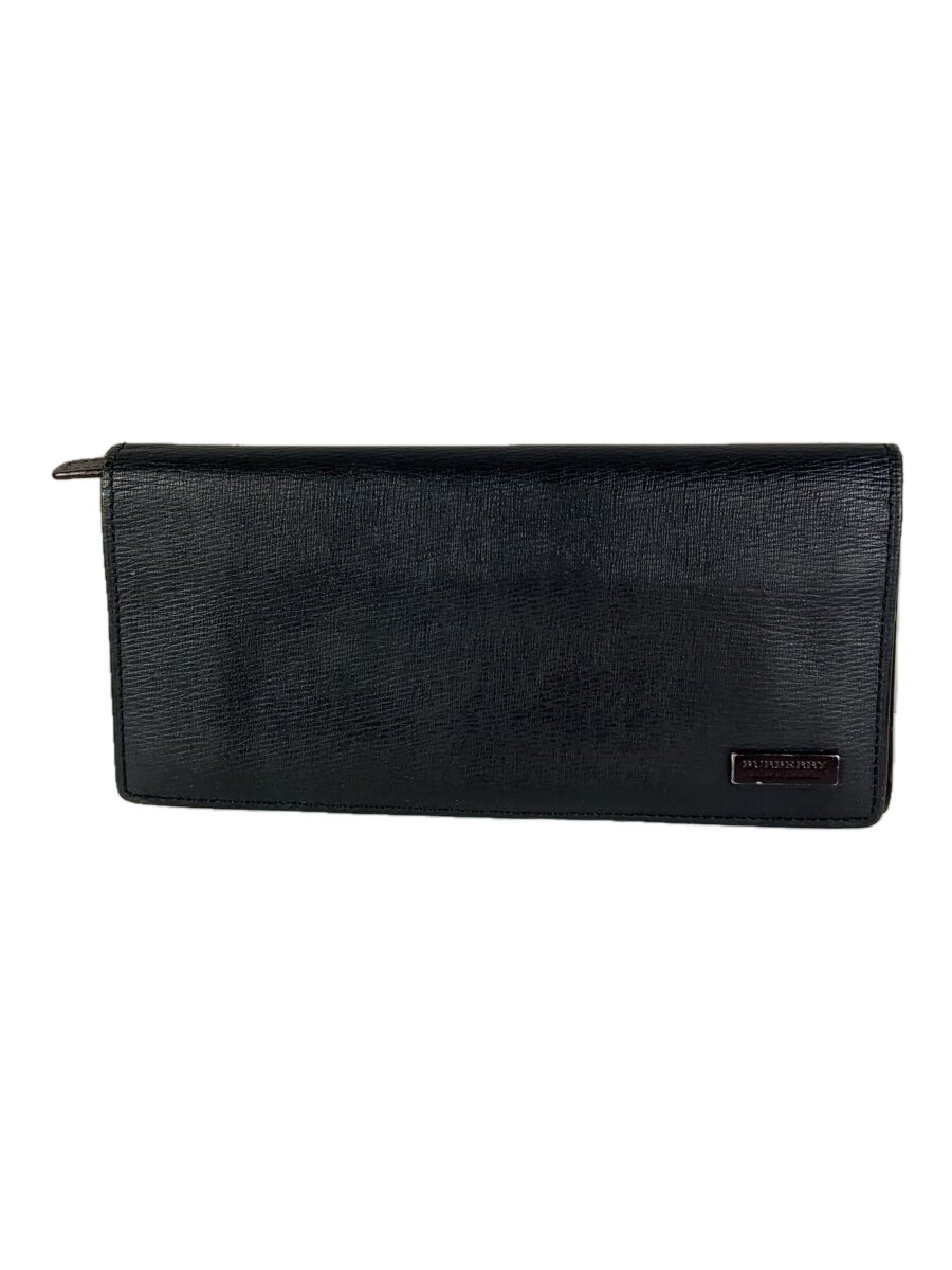 【中古】BURBERRY BLACK LABEL◆長財布/レザー/BLK/無地/メンズ【服飾雑貨他】