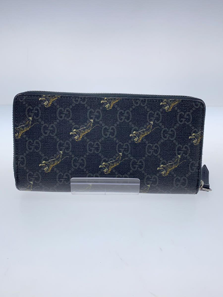 【中古】GUCCI◆長サイフ_GGスプリーム_タイガープリント/PVC/BLK/総柄/メンズ【服飾雑貨他】