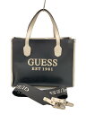 【中古】GUESS◆ハンドバッグ/レザー/BLK/無地【バッグ】