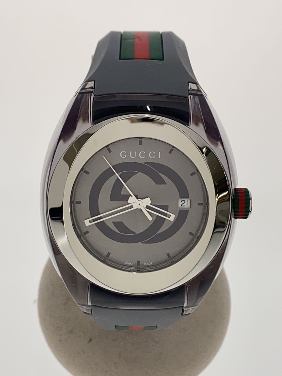 【中古】GUCCI◆クォーツ腕時計/アナログ/ラバー/SYNC/シンク/グッチ【服飾雑貨他】