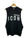【中古】DSQUARED2◆ICON/スウェットベスト/Vガゼット/カットオフ/ノースリーブ/S/コットン/BLK【メンズウェア】
