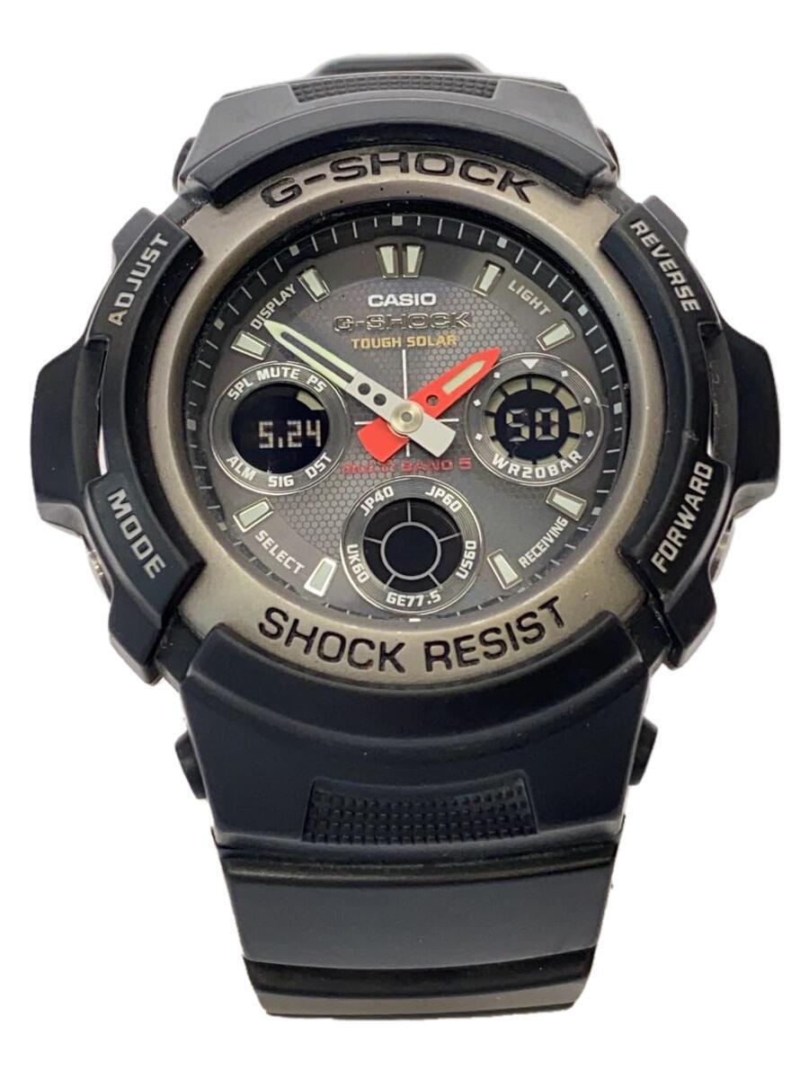 【中古】CASIO◆ソーラー腕時計・G-SHOCK/デジアナ/ラバー/BLK/BLK【服飾雑貨他】