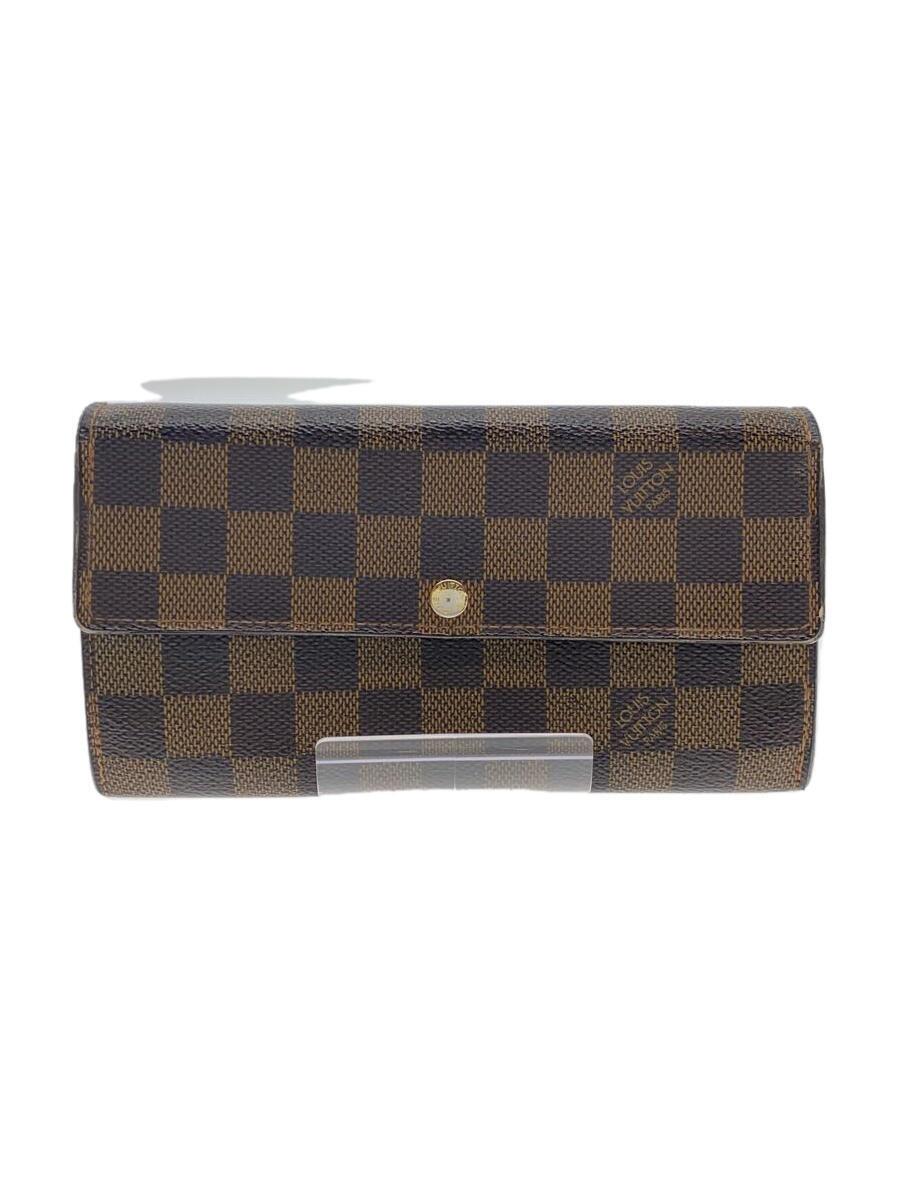 【中古】LOUIS VUITTON◆ポルト・トレゾール・インターナショナル_ダミエ・エベヌ_BRW/PVC/BRW/レディース【服飾雑貨他】