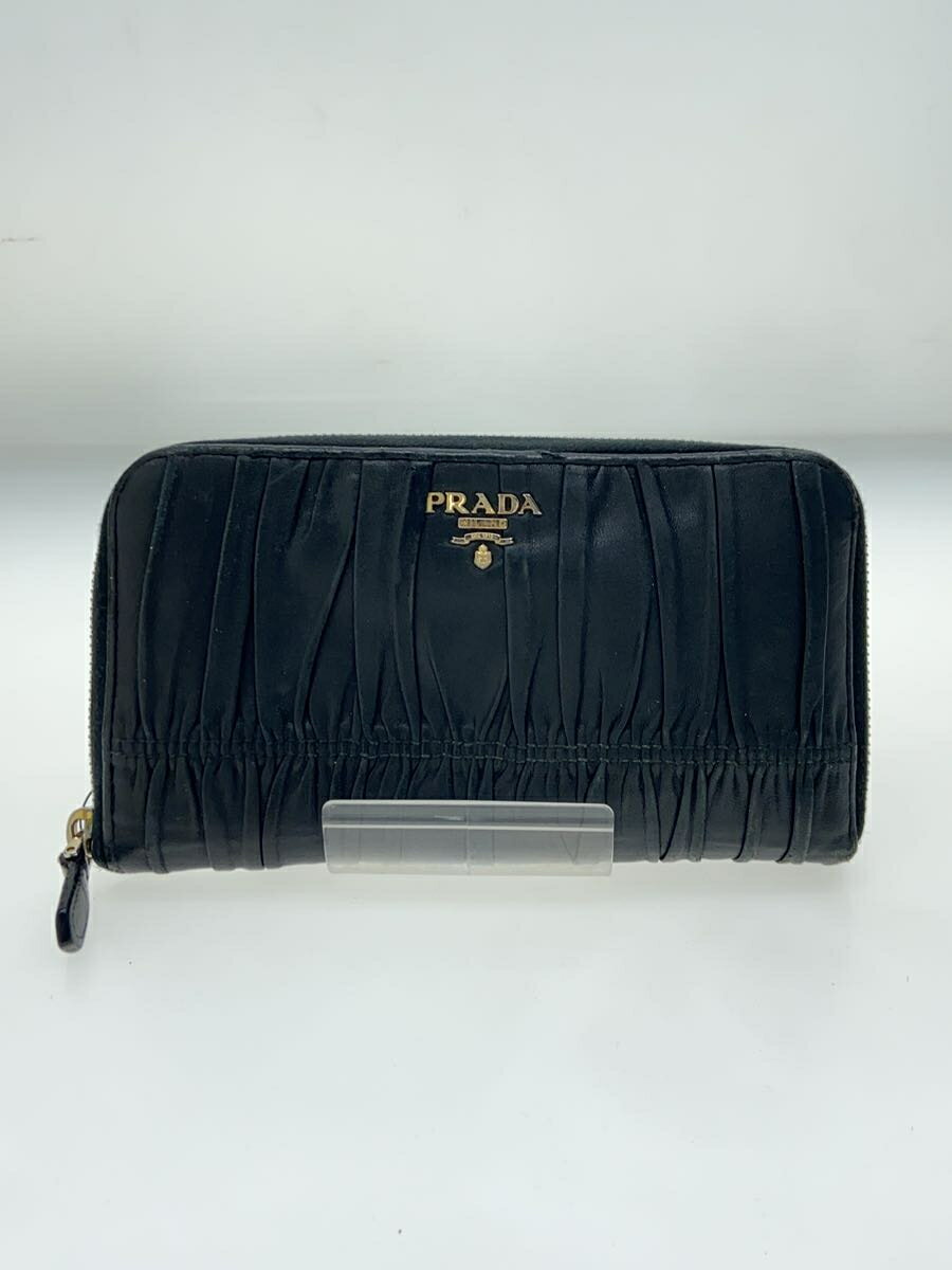 【中古】PRADA◆長財布/レザー/BLK/レ