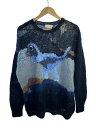 【中古】COACH◆ニット・セーター(厚手)/恐竜/S/モヘア/ブラック/総柄/コーチ/タグ付き【メンズウェア】