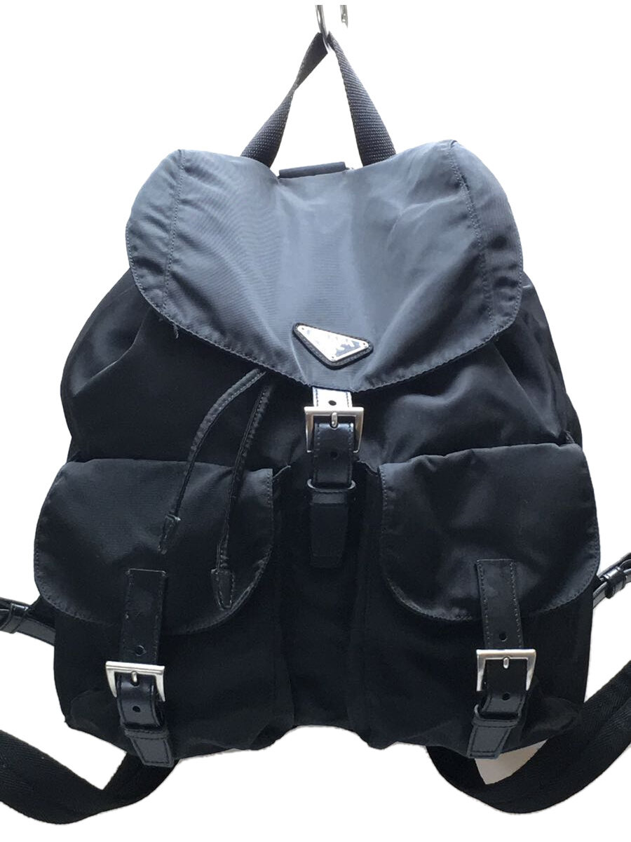 【中古】PRADA◆リュック/ナイロン/BLK/1BZ811/ポーチ欠品/ポコノ生地【バッグ】