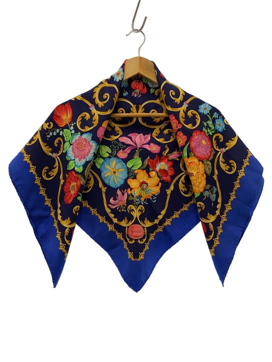 【中古】GUCCI◆スカーフ/シルク/BLU/花柄/レディース【服飾雑貨他】