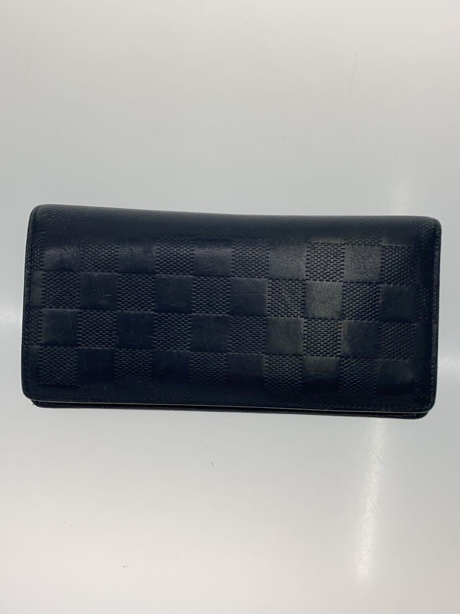 【中古】LOUIS VUITTON◆ポルト・フォイユ・ブラザ_ダミエ・アンフィニ/レザー/BLK/無地/メンズ【服飾雑貨他】