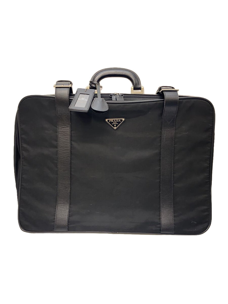 【中古】PRADA◆アタッシュケース/ナイロン/BLK/無地/ビジネスバッグ/キャリーケース/三角プレート/ワンポイント【バッグ】