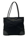 【中古】PRADA◆三角プレート/角レザー/トートバッグ/ナイロン/BLK/使用感有【バッグ】