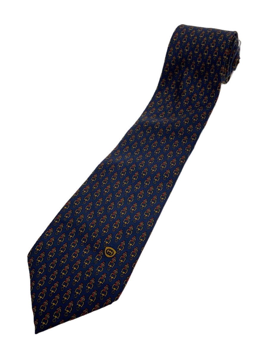 【中古】GUCCI◆ネクタイ/シルク/NVY/総柄/メンズ【服飾雑貨他】