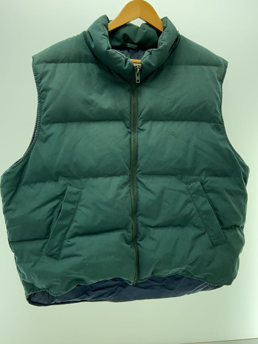 【中古】EDDIE BAUER◆ダウンベスト/XL/ポリエステル/GRN/無地【メンズウェア】