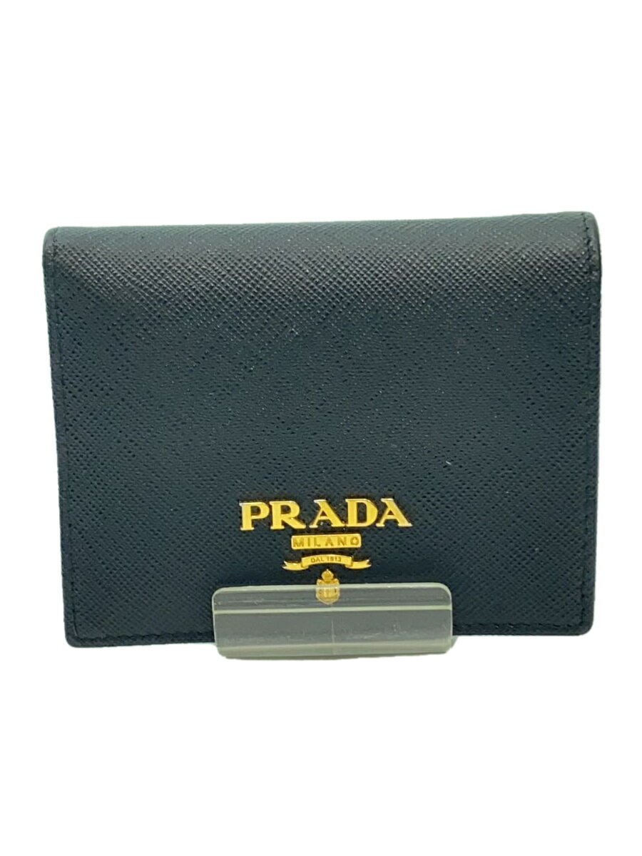 【中古】PRADA◆2つ折り財布/レザー/BLK/メンズ【服飾雑貨他】