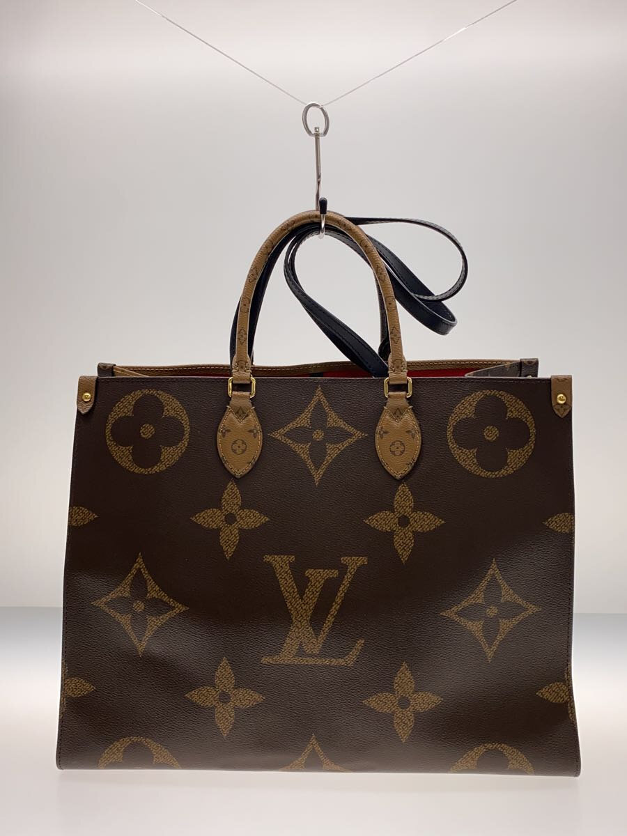 【中古】LOUIS VUITTON◆オンザゴーMM_モノグラム・ジャイアント_BRW/PVC/総柄【バッグ】