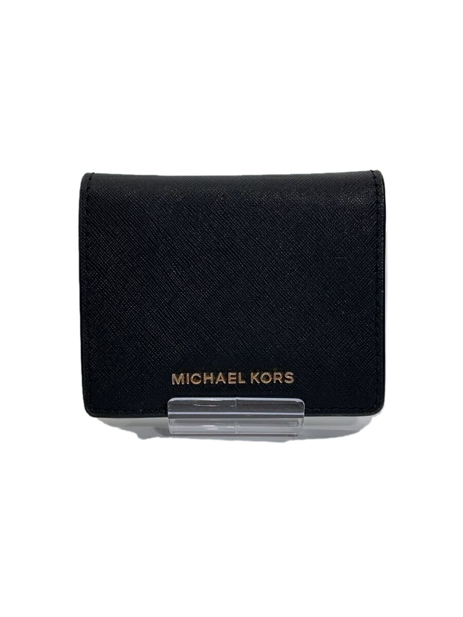 【中古】MICHAEL KORS◆2つ折り財布/レザー/BLK/レディース【服飾雑貨他】