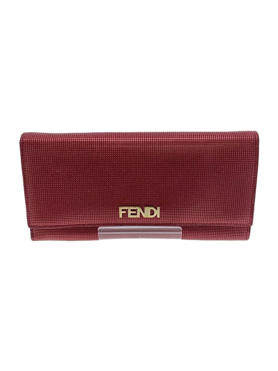 【中古】FENDI◆ブランドロゴ長財布/レザー/ダークローズ/無地/レディース【服飾雑貨他】