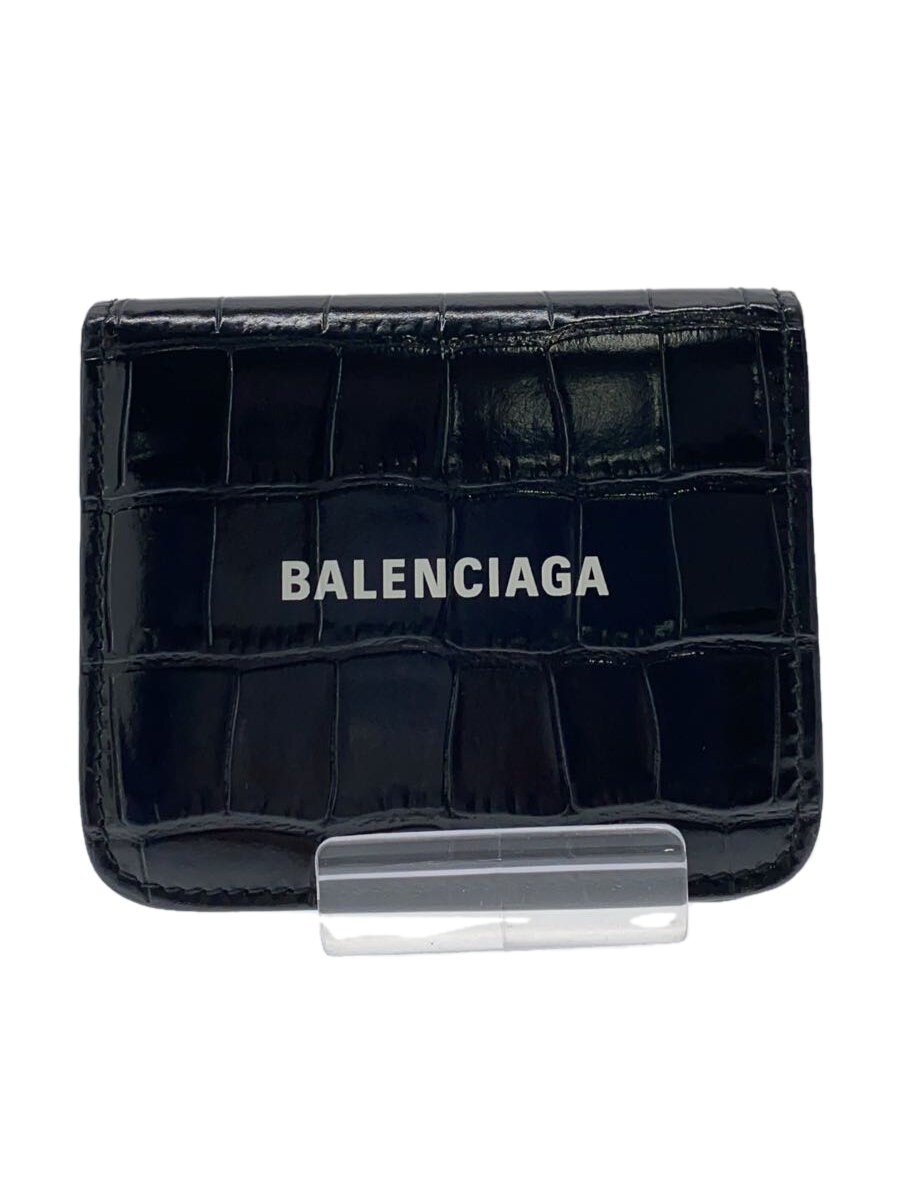 【中古】BALENCIAGA◆2つ折り財布/レザー/BLK/無地/レディース/594216・1090・T・555583【服飾雑貨他】