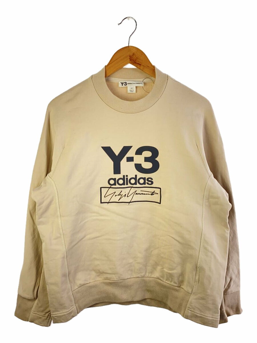 【中古】Y-3◆スウェット/S/コットン/BEG/fj0433/Stacked Logo Crew Sweater/袖部分、前【メンズウェア】
