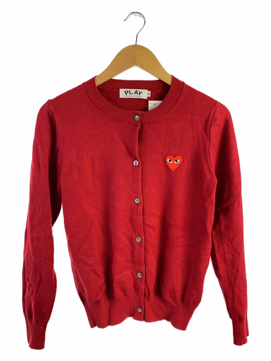 【中古】PLAY COMME des GARCONS◆カーディガン(薄手)/M/ウール/RED/AZ-N050【レディースウェア】
