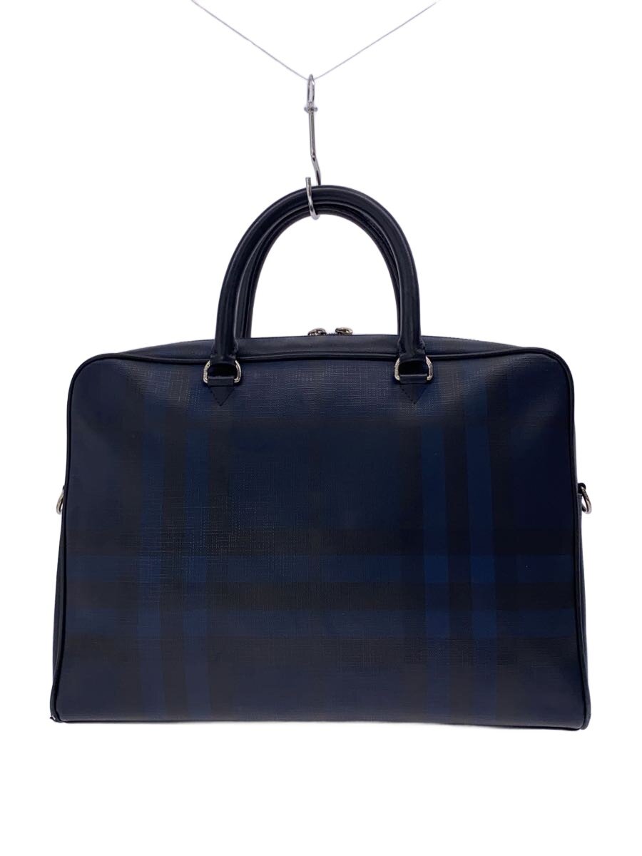 【中古】BURBERRY◆ブリーフケース/レザー/NVY/チェック【バッグ】
