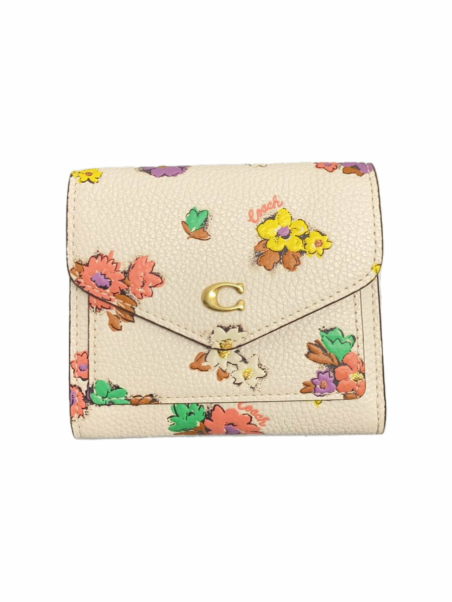 【中古】COACH◆3つ折り財布/レザー/WHT/花柄/レディース/C3818//【服飾雑貨他】