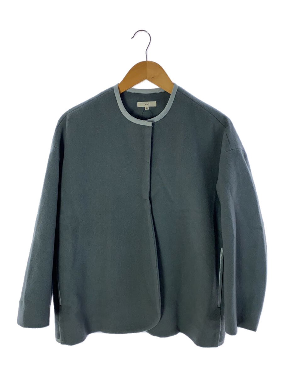 【中古】yori◆ノーカラー/ショートコート/36/ウール/ブルー/YR2025-083AW//【レディースウェア】
