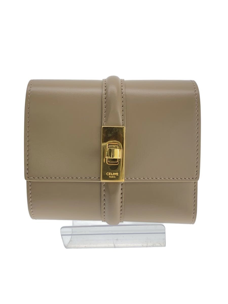 【中古】CELINE◆スモール トリフォールドウォレット16/3つ折り財布/レザー/BEG/レディース/10F523CQ7【服飾雑貨他】