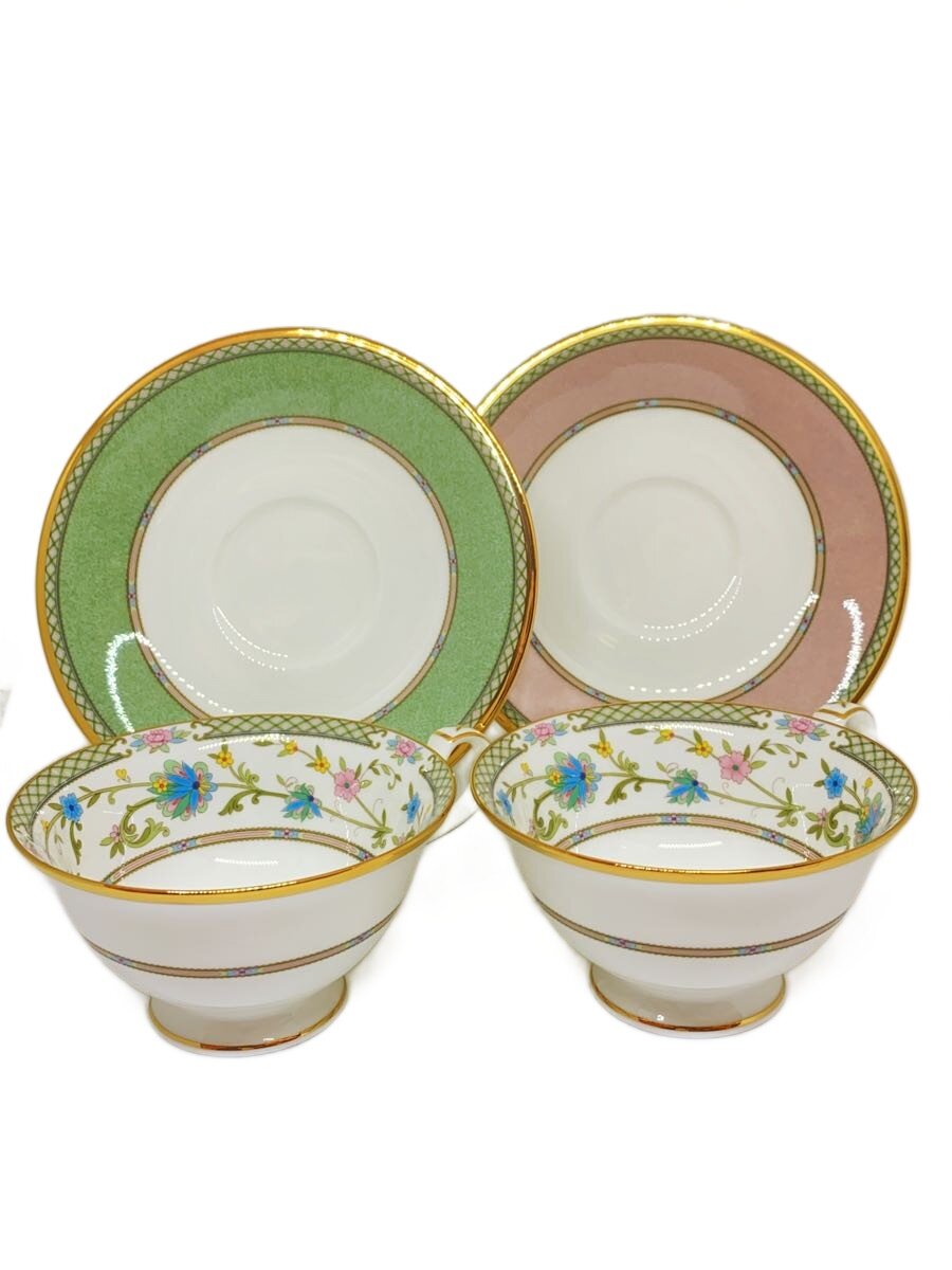 【中古】Noritake◆ヨシノ/カップ&ソーサー/2点セット/WHT/グリーン&ピンク/Y6988C/...