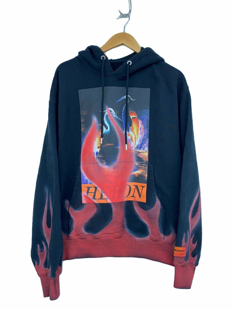 【中古】HERON PRESTON◆パーカー/M/コットン/BLK/総柄/HMBB024S23JER007【メンズウェア】
