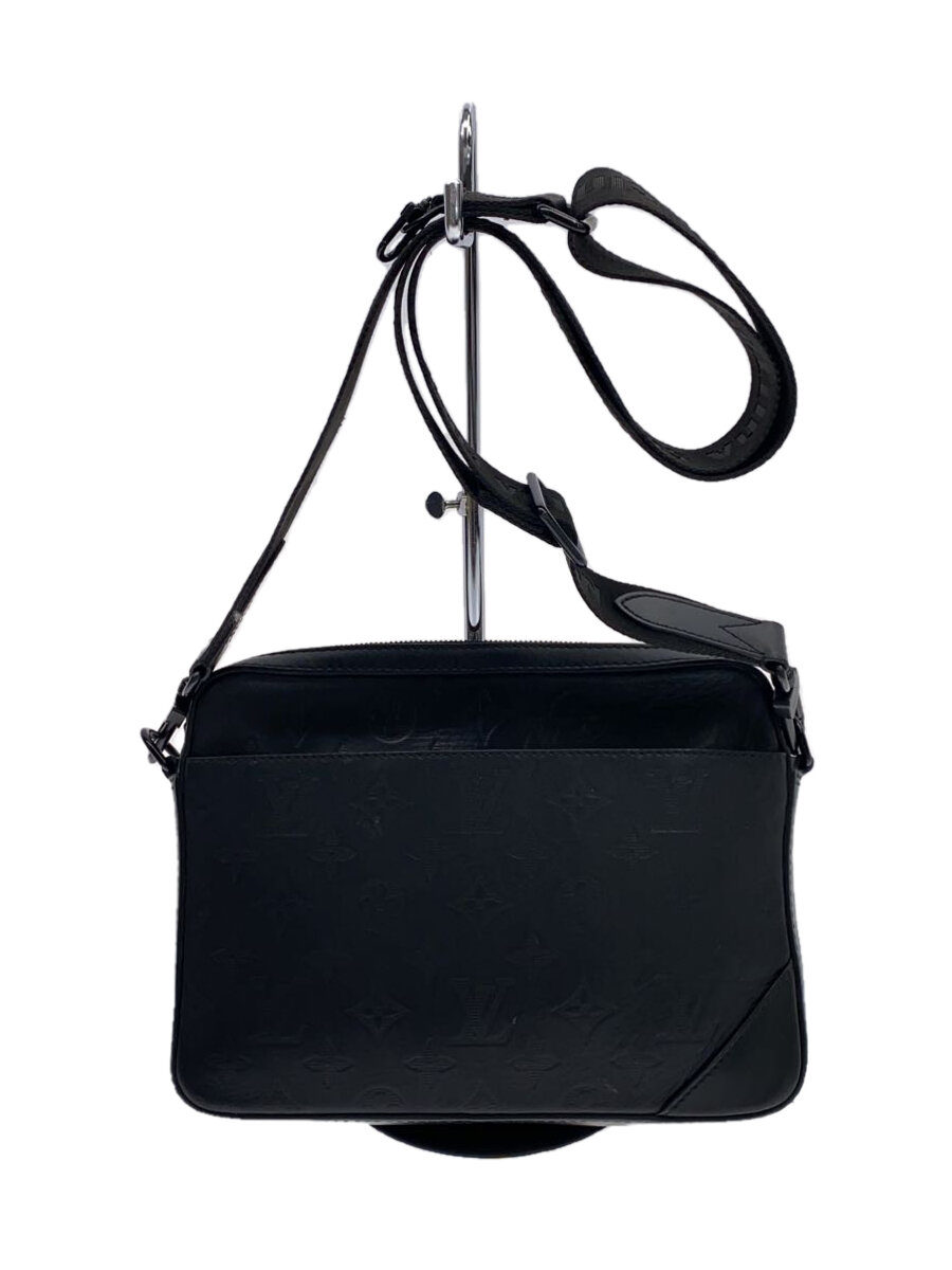 【中古】LOUIS VUITTON◆デュオ・メッセンジャー_モノグラム・シャドウ_BLK/レザー/BLK【バッグ】