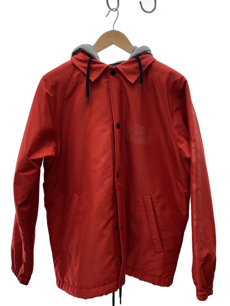 【中古】Onitsuka Tiger◆ナイロンジャケット/M/ポリエステル/RED/無地【メンズウェア】